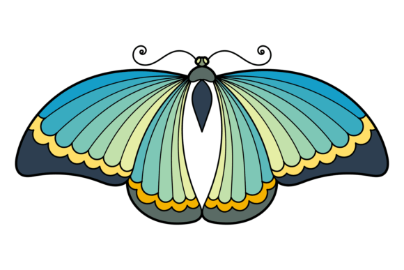 Decorative Blue Wings Butterfly. Summer Graphics & Illustrations