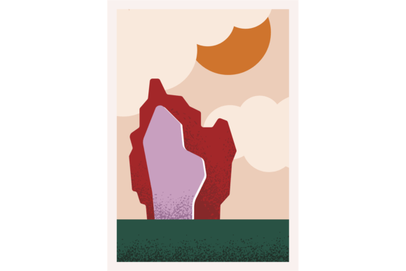 Decorative Landscape Postcard. Stylized Graphics and Illustrations