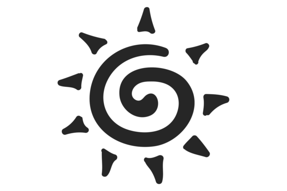 Decorative Sun Symbol. Black Swirl. Shin