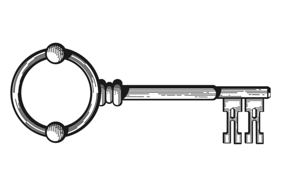 Old Metal Key. Vintage Decorative Secret Graphics