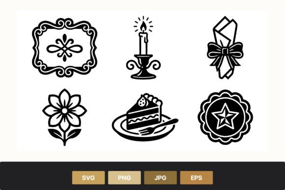 Vintage Decorative Icons Black and White Graphics